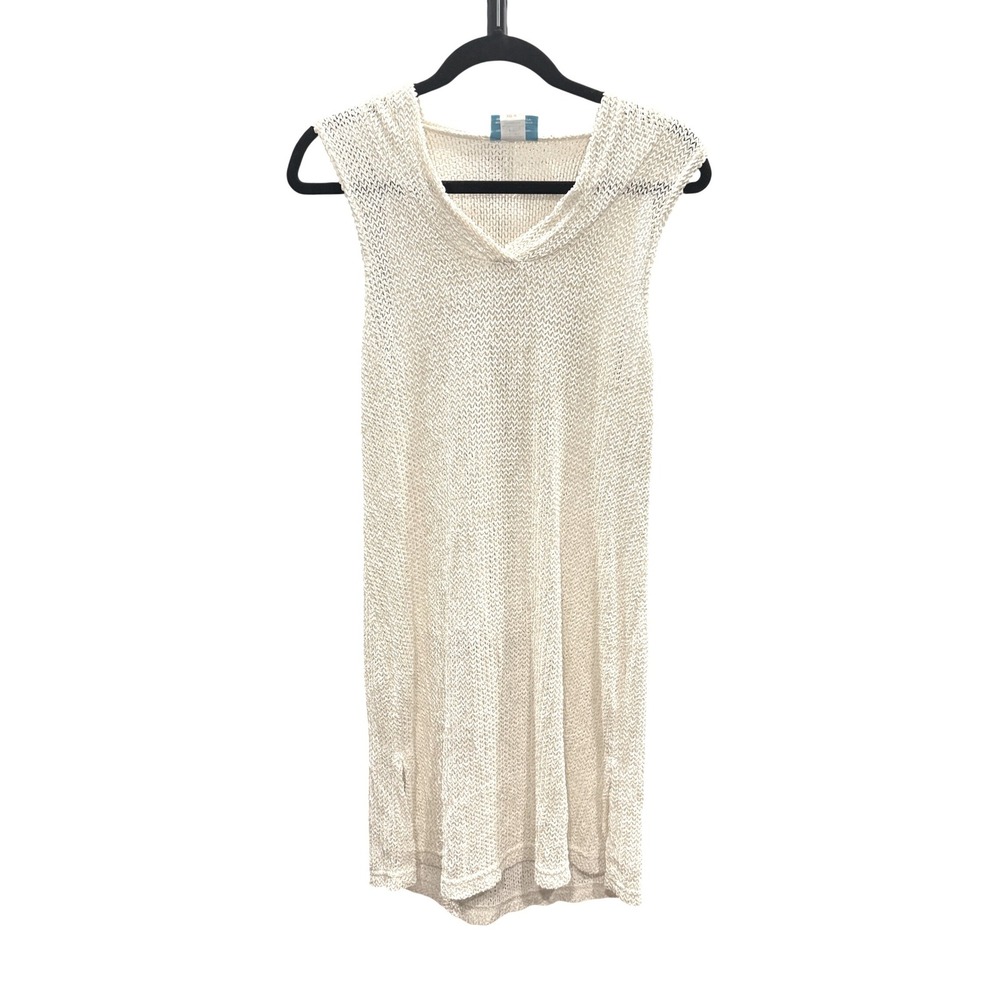 Boho Coastal Knit Hooded Beach Cover-Up Cream Dress Women M Vacation Resort Wear